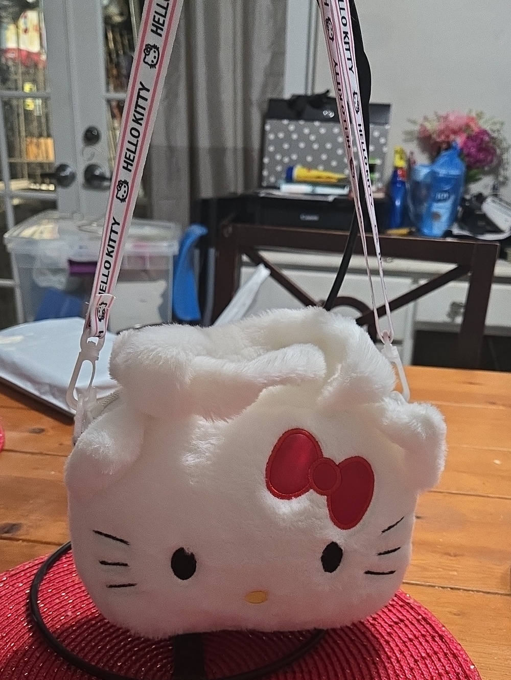 Hello Kitty White Plush Mini Crossbody with Pink Bow Accent